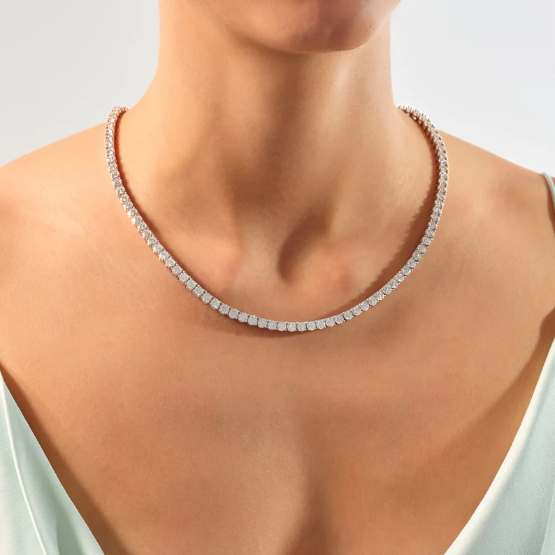 Gold diamond cheap tennis necklace womens