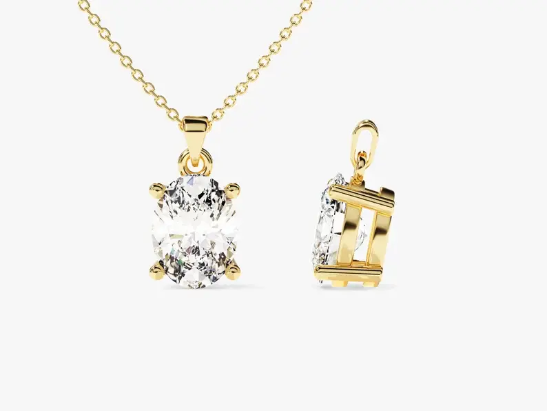 18K Solid Gold Oval Diamond Pendant Simple Anniversary Gift Necklace For Women