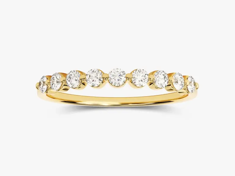 18K Solid Gold Round-Cut Anniversary Ring Nine-Stone Anniversary Ring For Women
