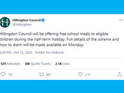 Twitter reacts as Hillingdon Council offer free school meals over half-term
