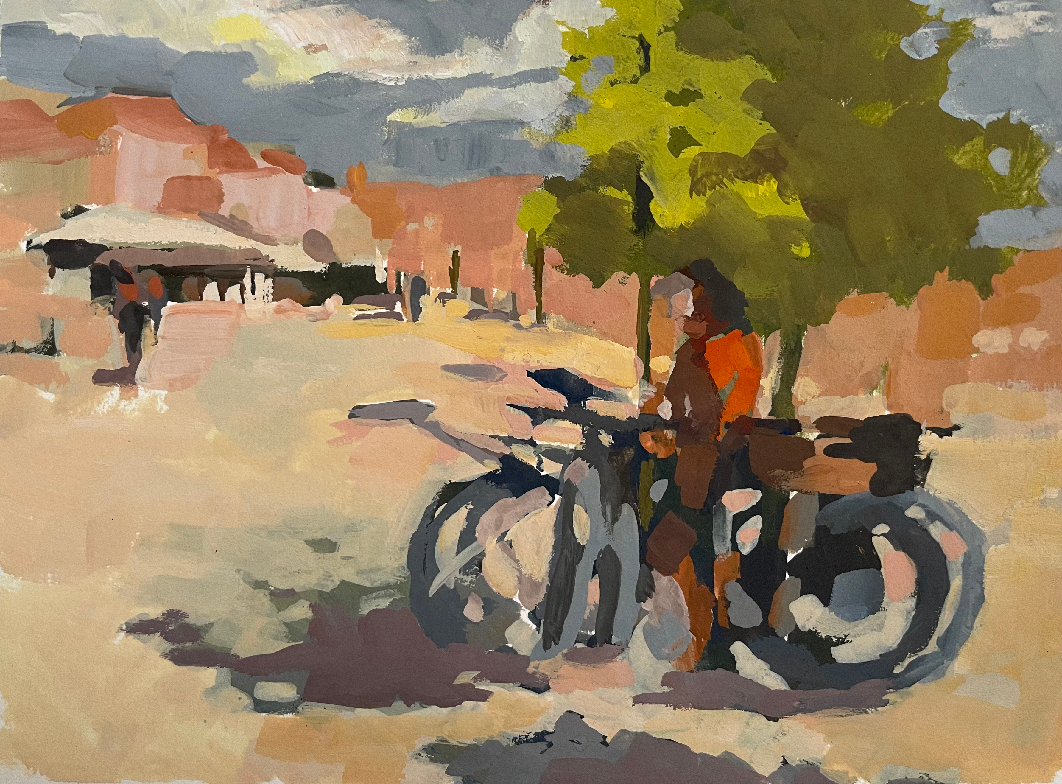 Cyclists in the shade.