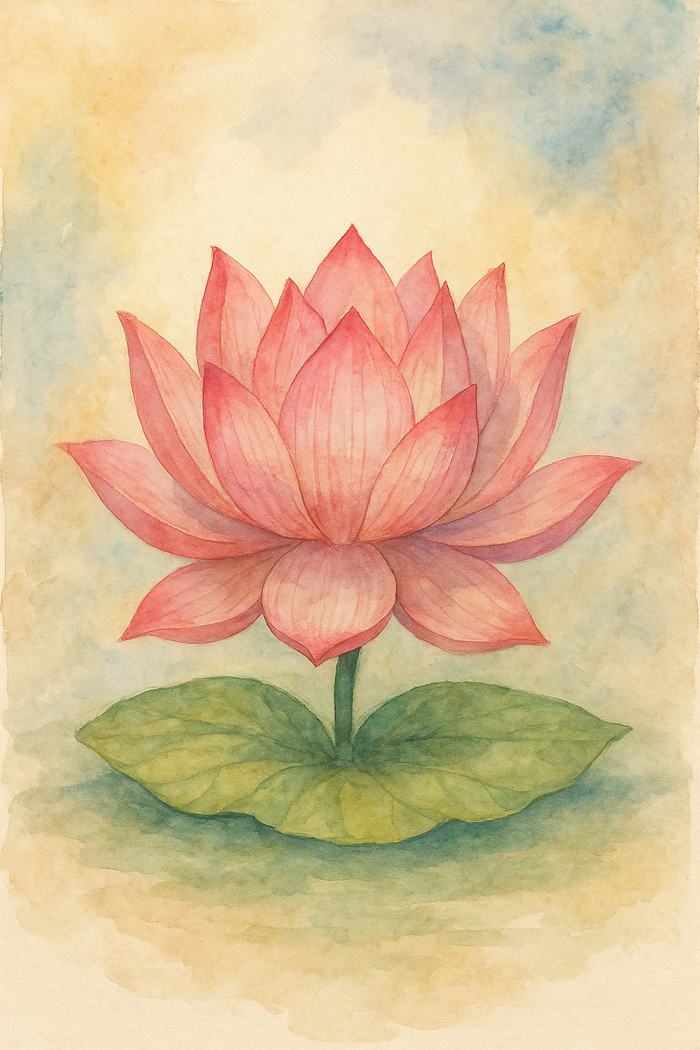 Akvarelna ilustracija rožnatega lotusa, simbola miru, notranje moči in ravnovesja, ki ponazarja obvladovanje stresa in harmonijo življenja.