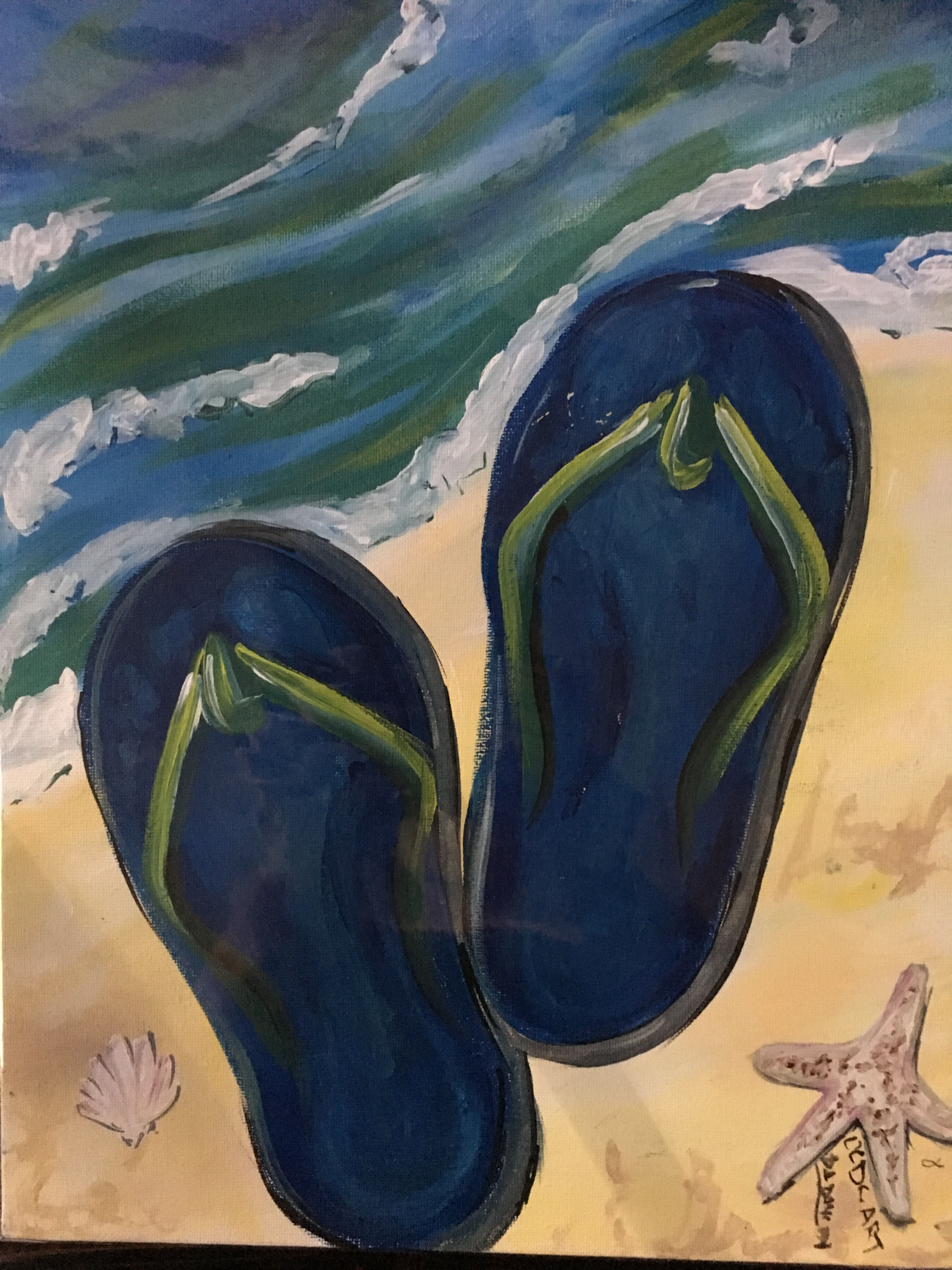 "Blue Flip Flops" Original 11"x14"