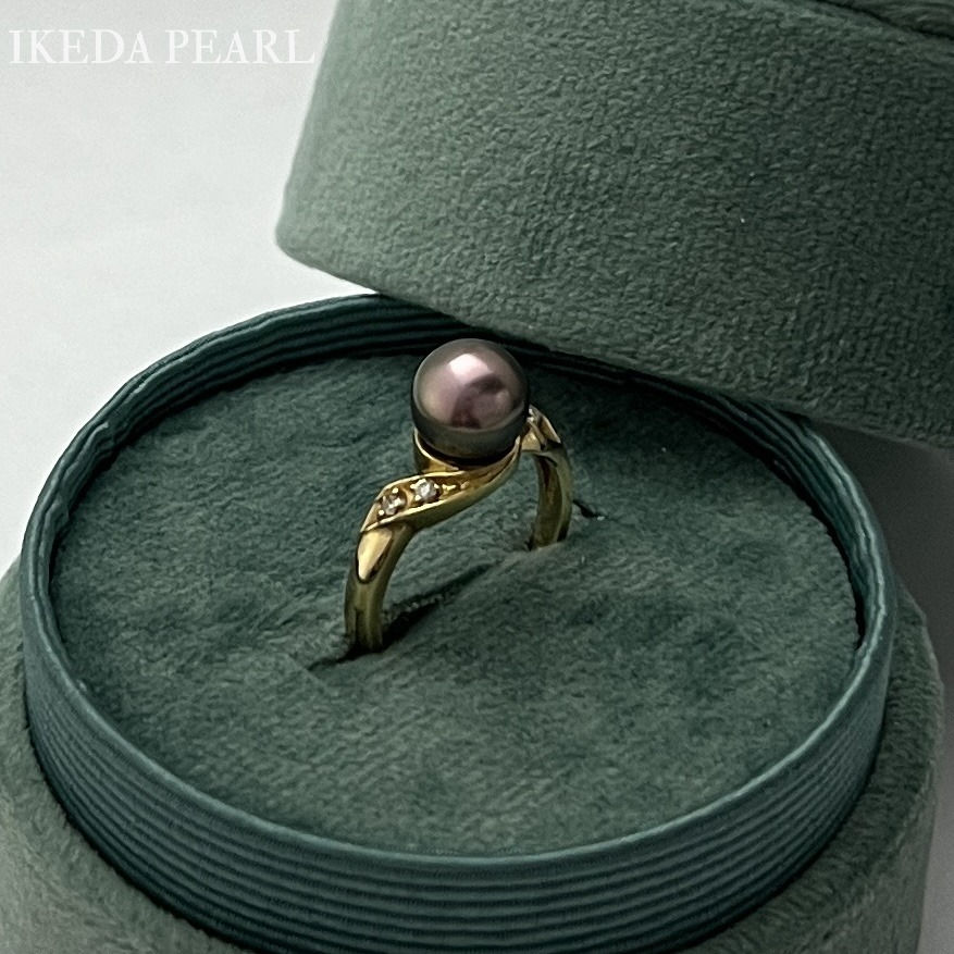 Thumbnail: 7.5-7.0mm Black Japanese Akoya Pearl Ring with Diamonds