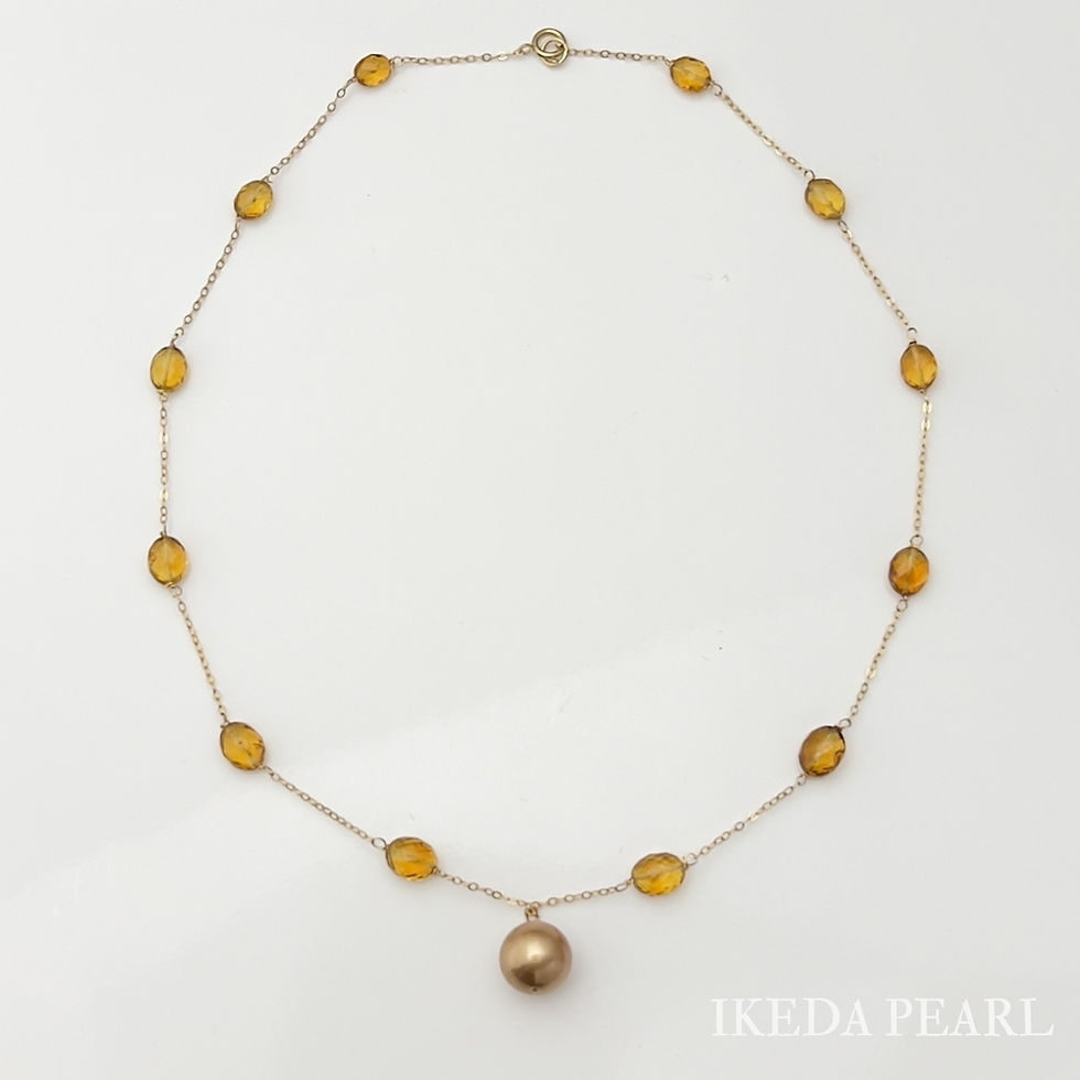 Thumbnail: 12.0-11.0mm Chocolate Tahitian Pearl Tincup Necklace with Orange Citrine