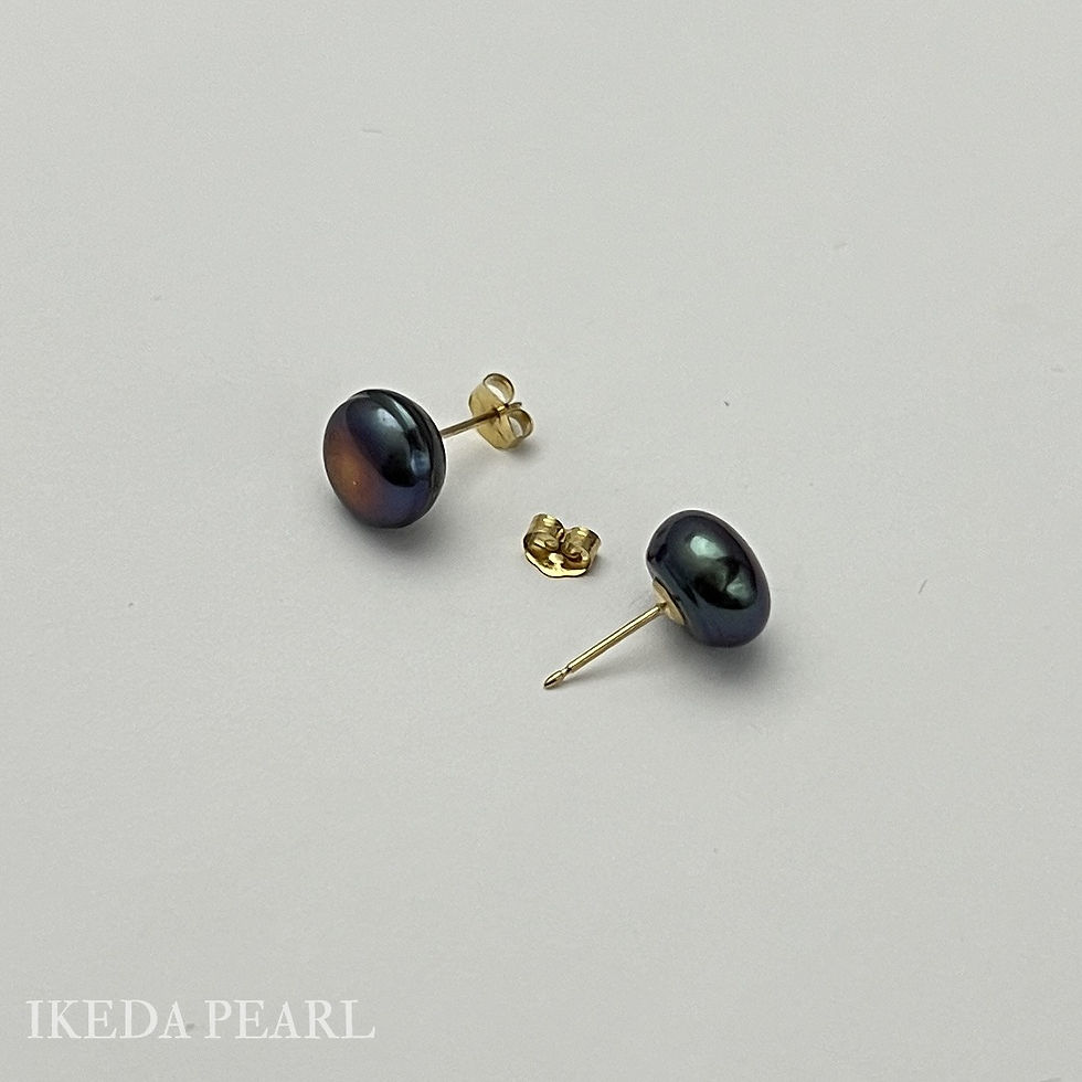 Thumbnail: 10.0-9.0mm Black Button Freshwater Pearl Earrings