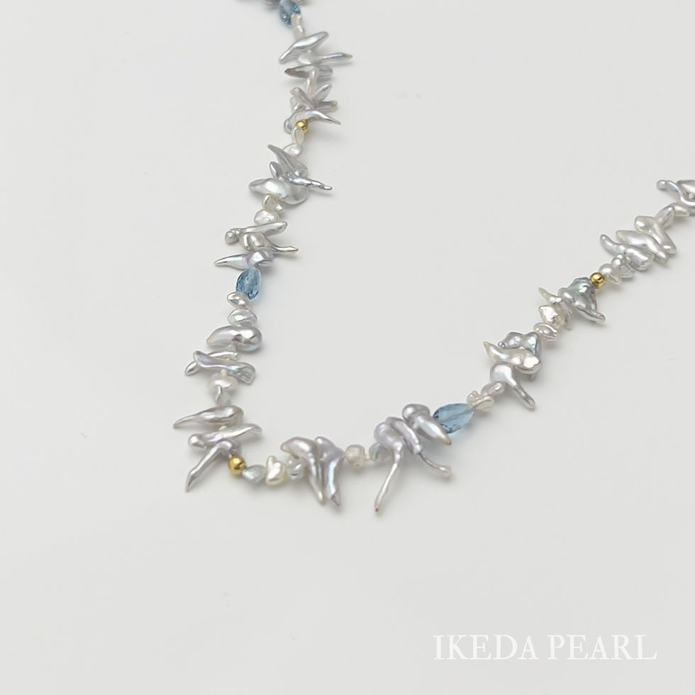 Thumbnail: Grey Japanese Keshi Cultured Pearl and Blue Topaz Necklace