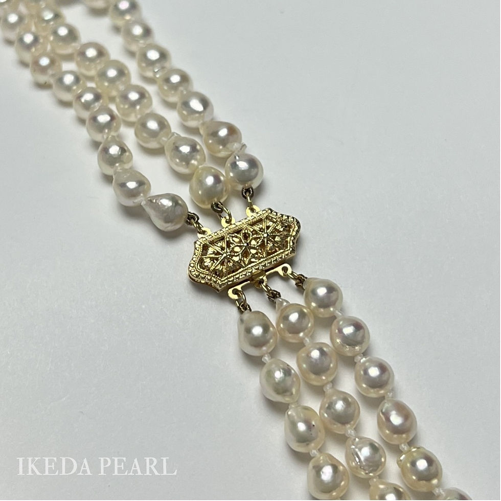 Thumbnail: 6.0-5.5mm White Baroque Japanese Akoya Pearl Three Strand Necklace