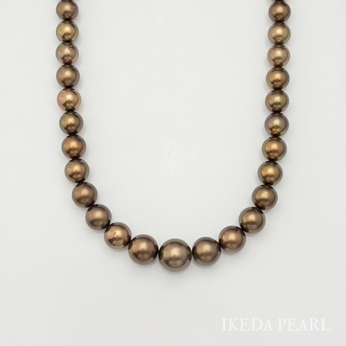 12.0-8.0mm Chocolate Brown Tahitian Pearl Necklace | IKEDA PEARL