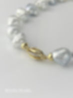 Thumbnail: 24.0x18.0mm Grey Baroque South Sea Pearl Necklace with Gold Balls