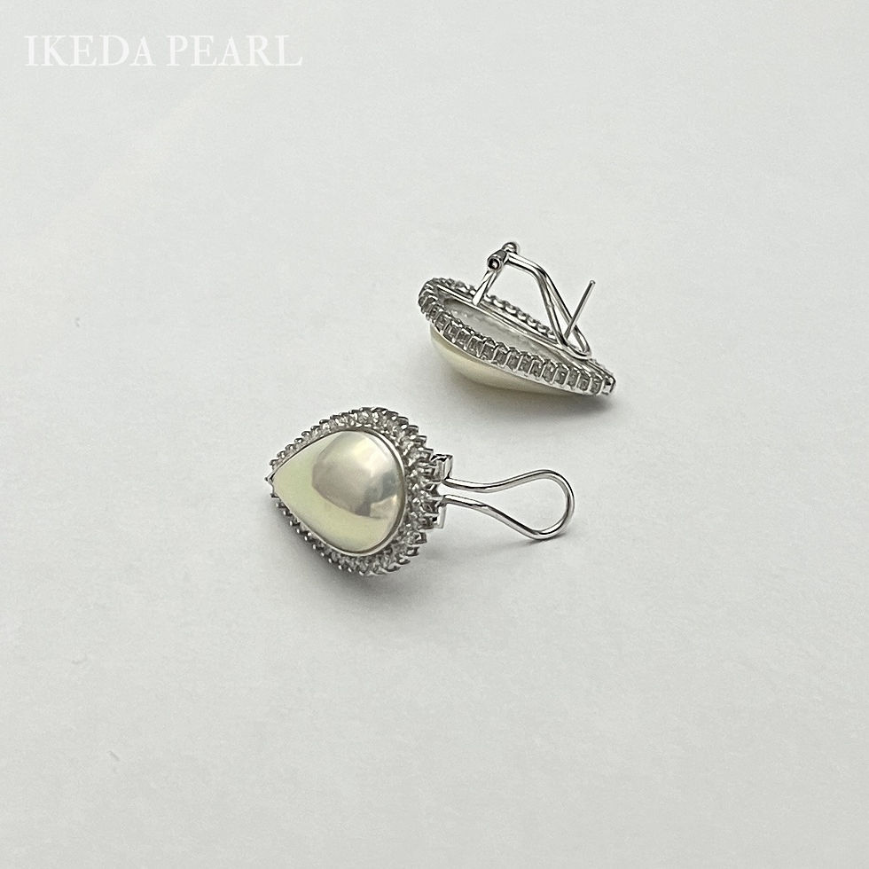 Thumbnail: 20.0x12.0mm White Japanese Tear Drop Mabe Pearl Earrings with Diamond Halo