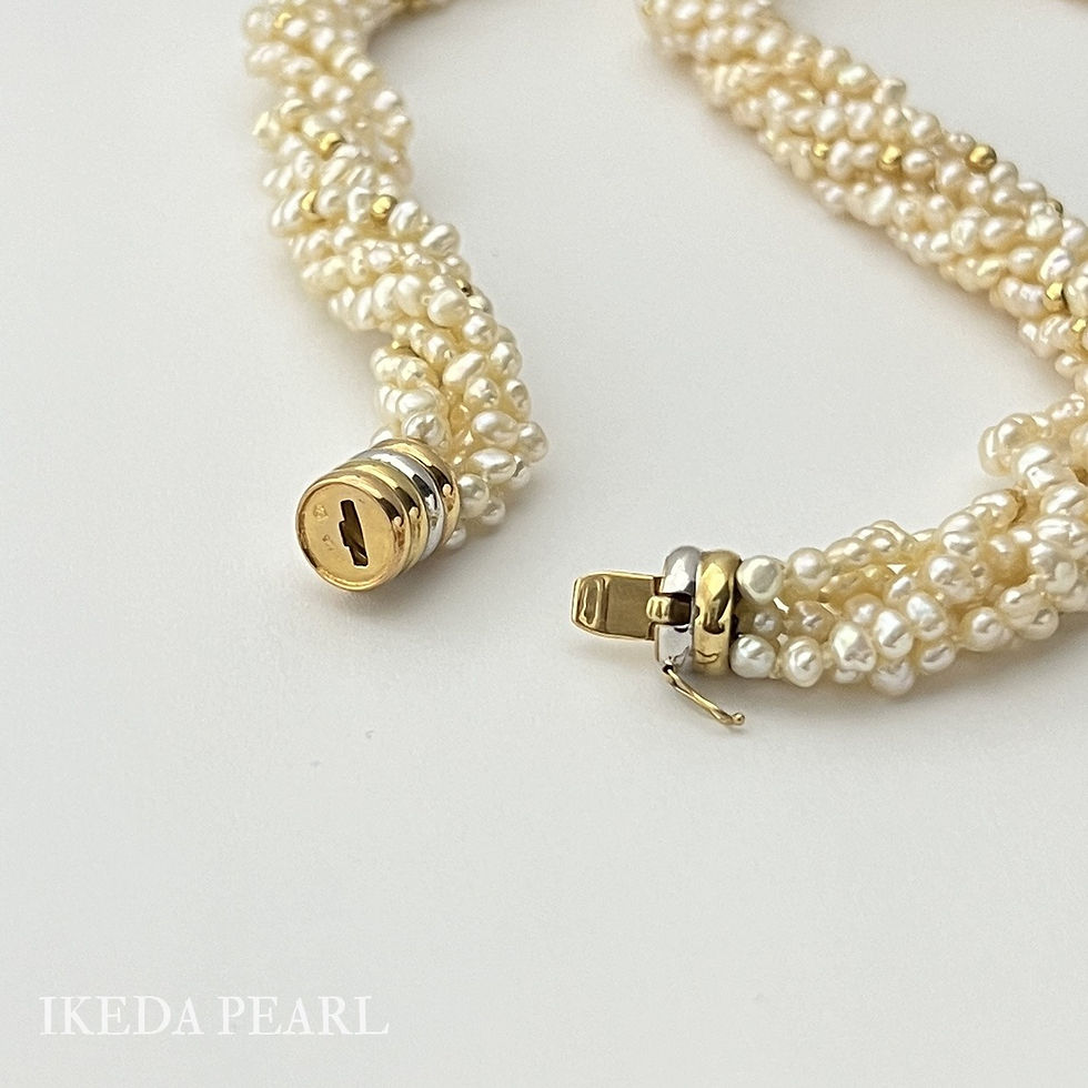 Thumbnail: 4.0x3.0mm Cream Biwa Multi Strand Necklace with 3.0mm Gold Beads