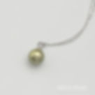Thumbnail: 11.5-11.0mm Pistaccio Green Tahitian Pearl Pendant with Chain