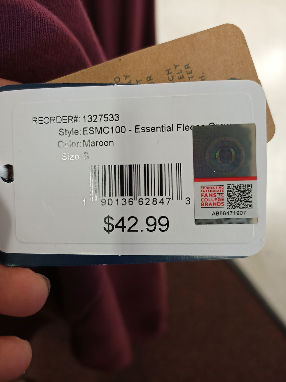 Thumbnail: VT Essential Fleece Crew Maroon Stock # 1327533