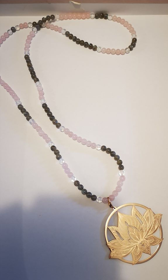 Sautoir en Quartz rose et labradorite
