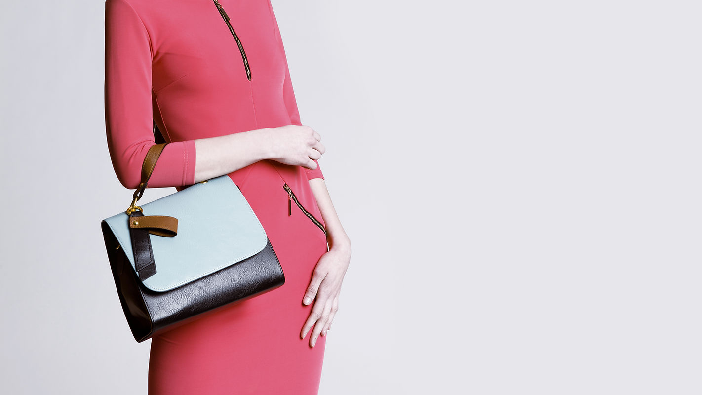 red dress and handbag