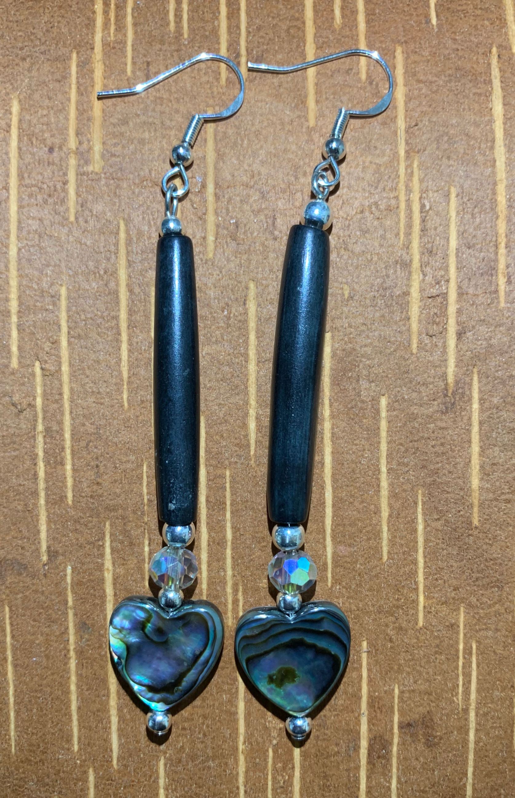 Black Abalone Heart Earrings