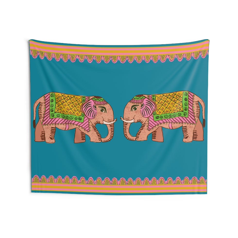 Thumbnail: Decorated Indian Elephant on Teal Background Tapestry