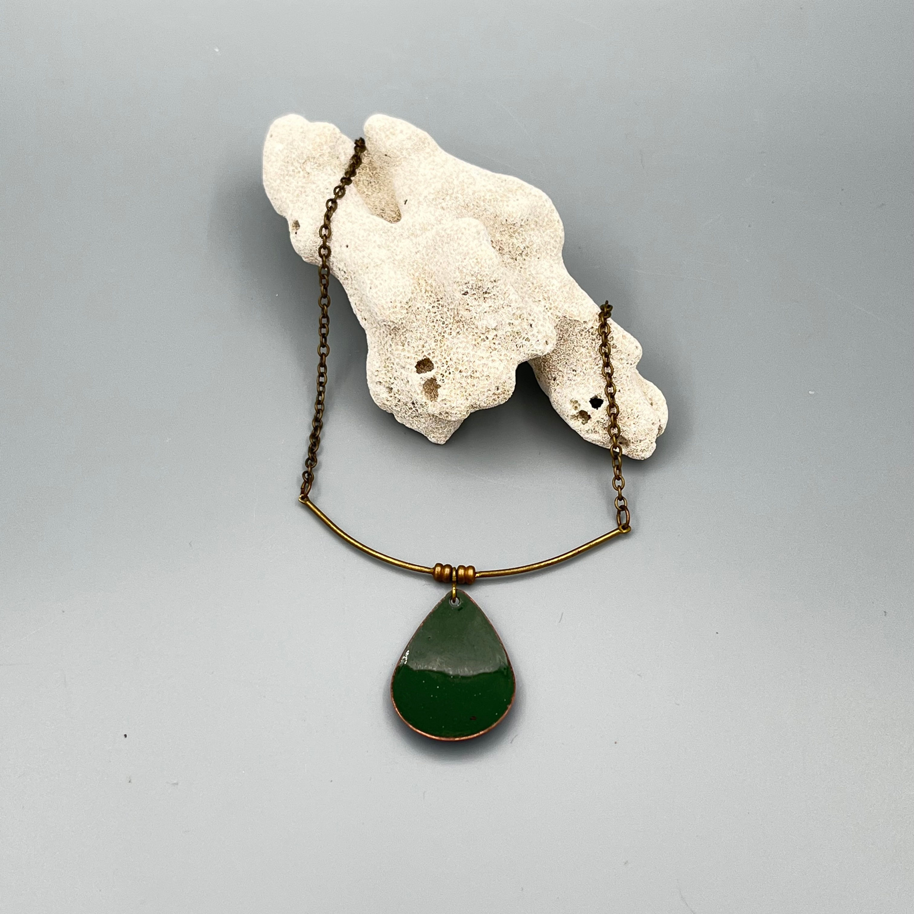 Green Enamel Teardrop Necklace
