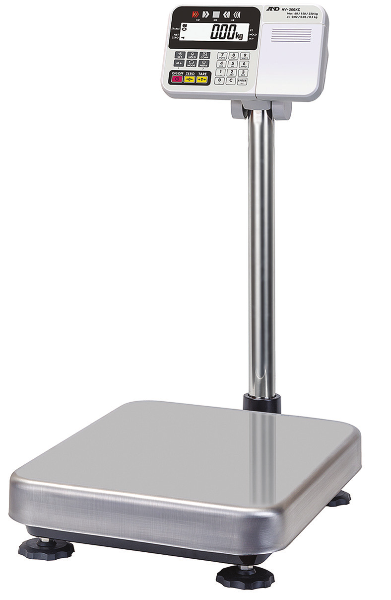 A&D HV-200KC whole bench scale; representative HW-100KC platform size