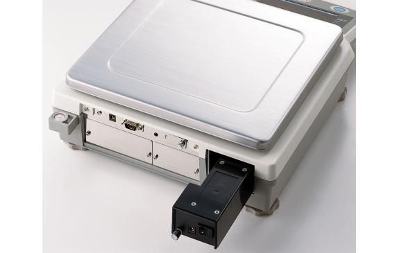 A&D FC-i/FC-Si family rear view showing serial interfaces and optional battery pack
