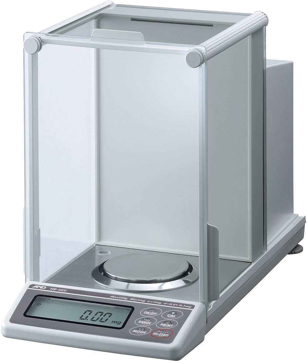 A&D HR-202i semi-micro analytical balance with anti-static glass draft shield; manufacturer photo