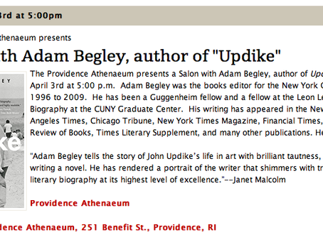 Coming to Providence, R.I.:  A Salon with Adam Begley