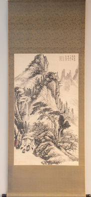 mountain and temple scroll