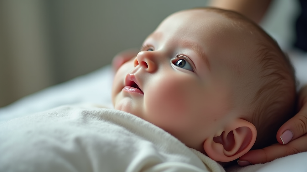 Close-up view of a baby’s neck being gently supported during osteopathic treatment