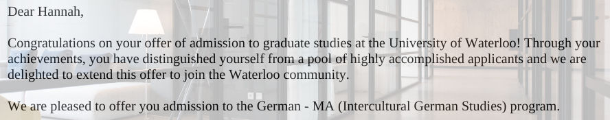 The beginning of Frau Hannah's acceptance letter