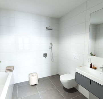 Badezimmer mit Badewanne und Dusche Neubau Wohnung Verkauf Berlin