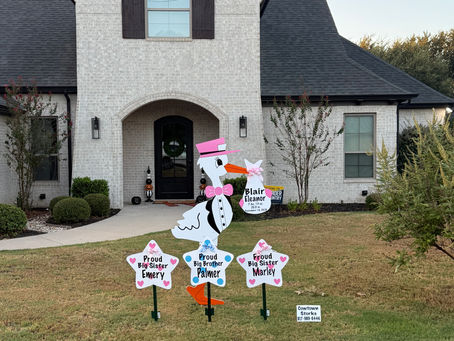 Personalized new baby stork yard sign rental in Fort Worth TX