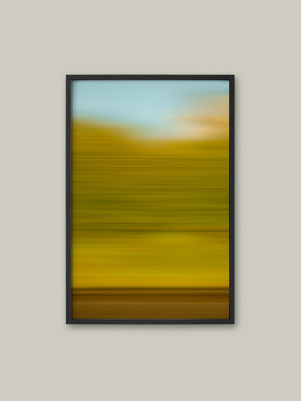 Frisch: Minimalist Hamburg countryside art in bright lemon yellow and pale sky blue streaks.