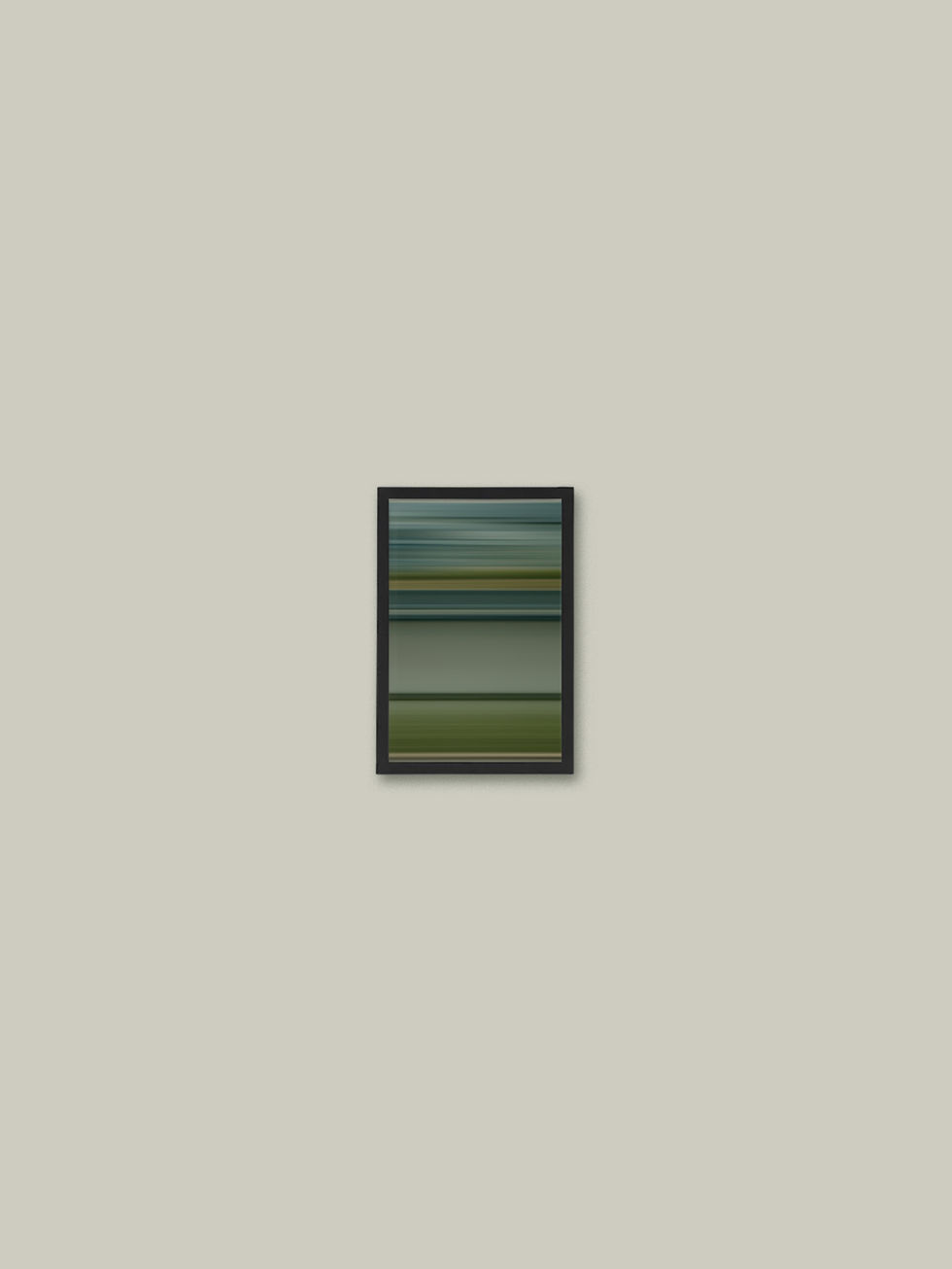 Moya: Hazy Nagoya skyline abstract art with soft moss green and pale jade atmospheric washes.