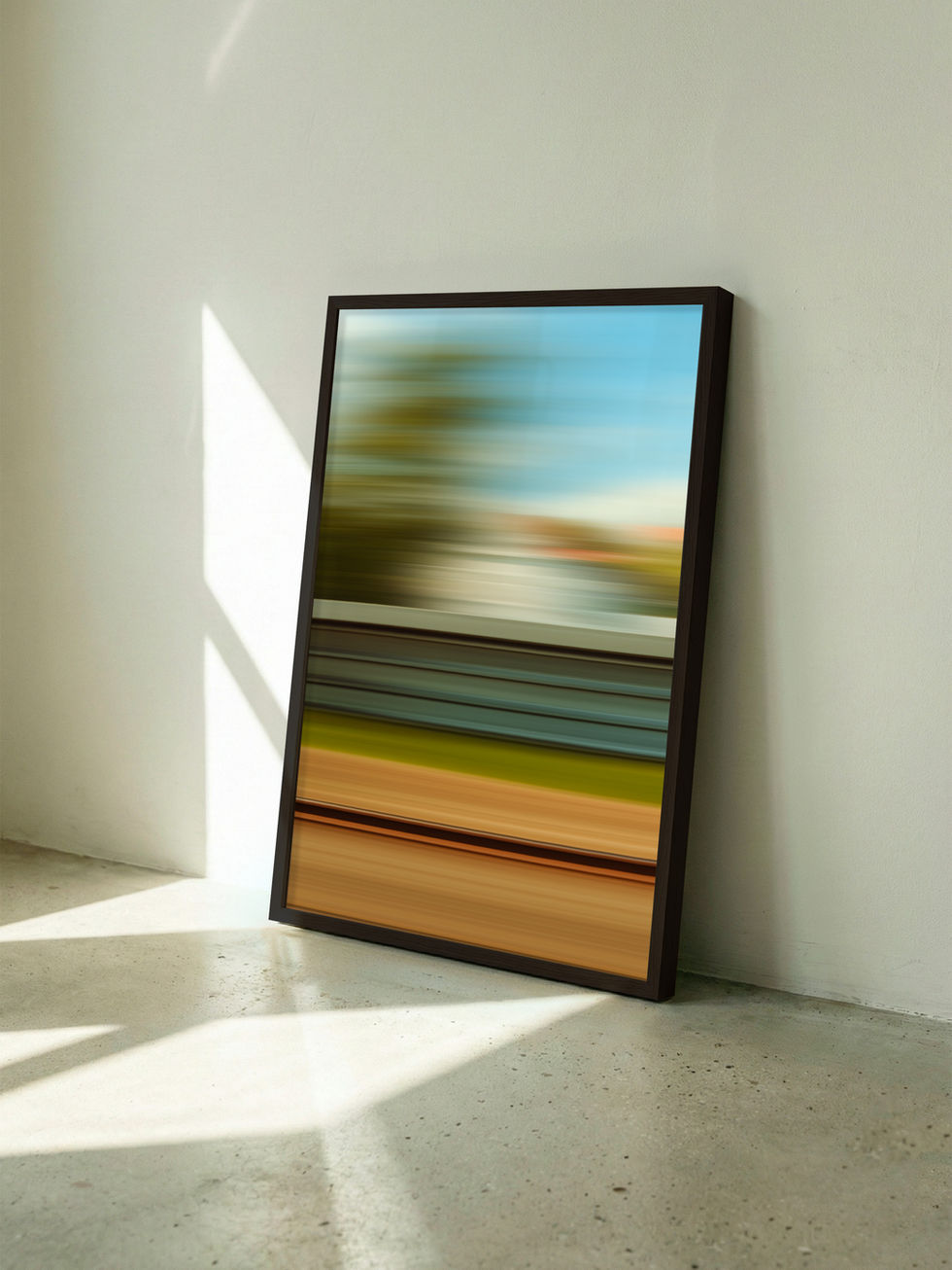 Flüchtig: Serene travel blur photography with airy horizontal bands in a calming, light palette.