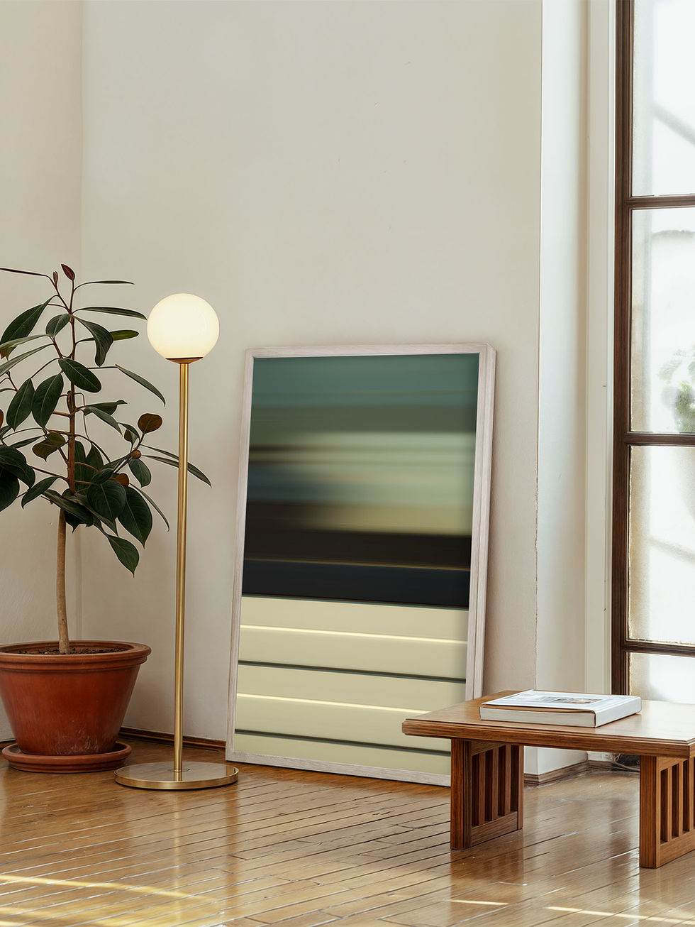 Vemod: Long-exposure Danish architecture print in sophisticated teal and charcoal grey tones.