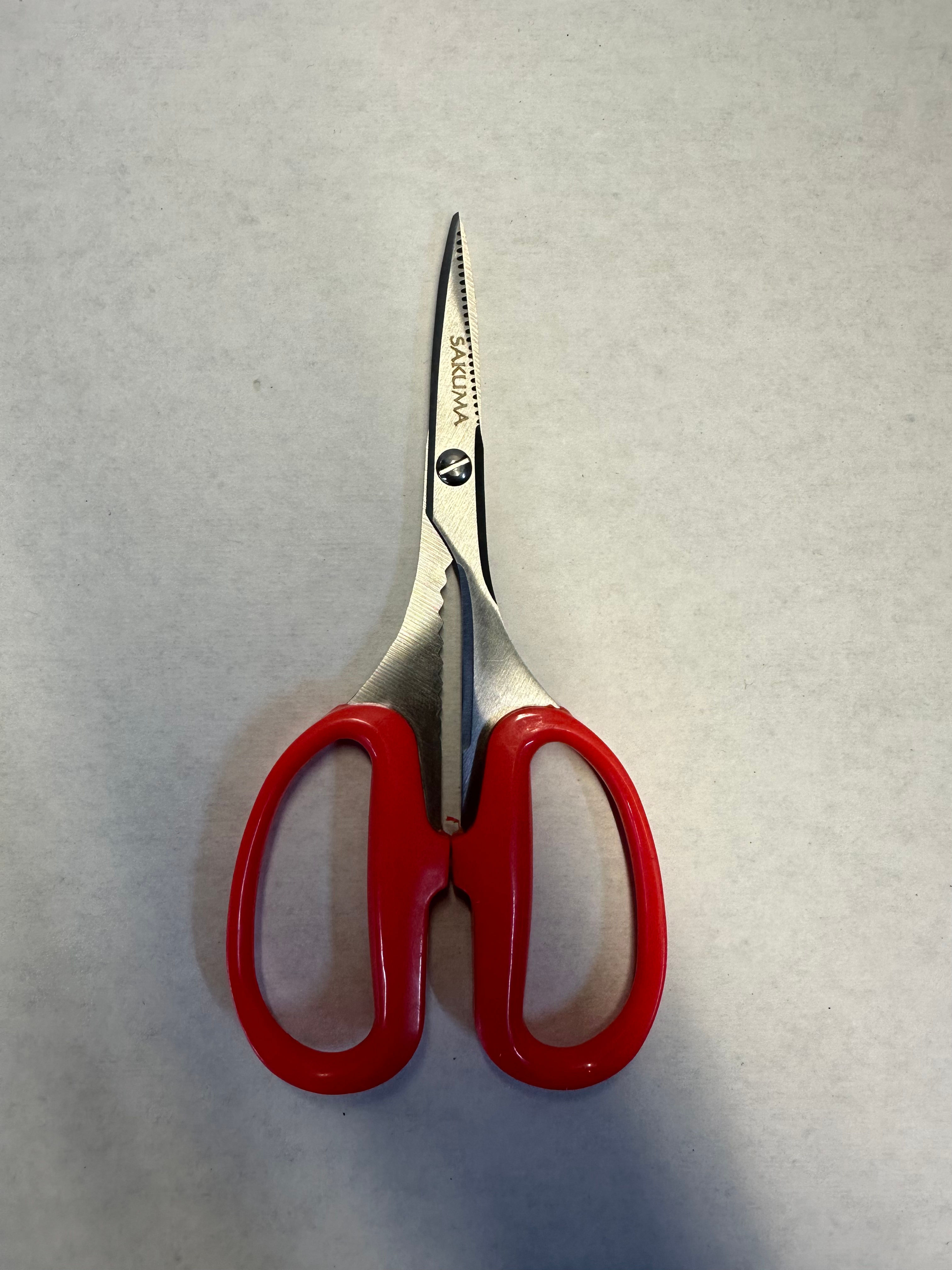 Scissors with red handles
