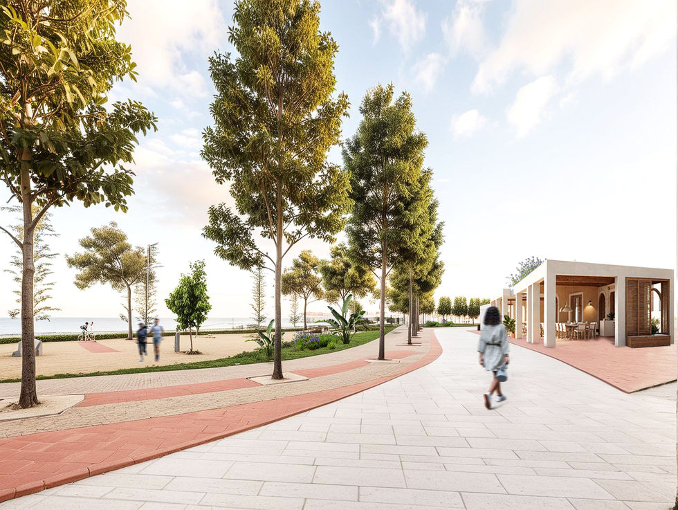 Woman walking near Chichester Restaurant, modern design, coastal setting