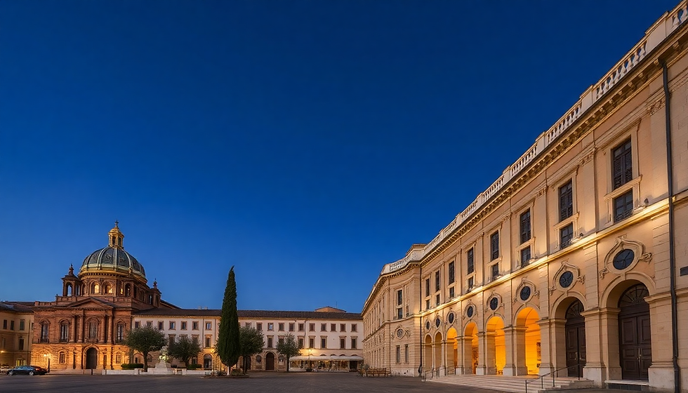 Evening view of Modena's historic buildings and architecture under the blue sky