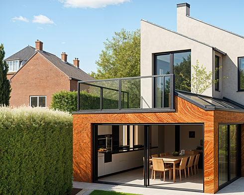 Modern house extension with open doors and a dining space design studio PHASEZERO DESIGN