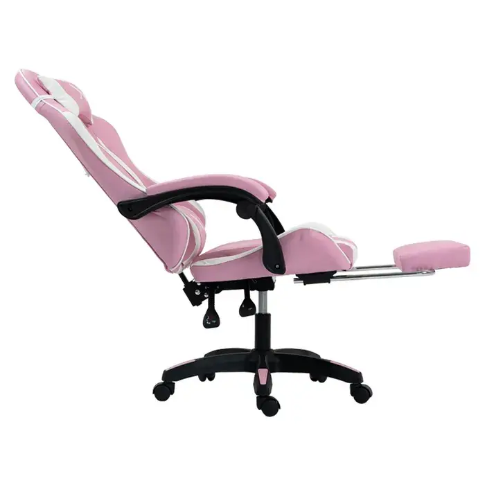 Miniatura: Silla Gamer Lyzor con Posapiés SGPTWN135A Rosa y Blanca