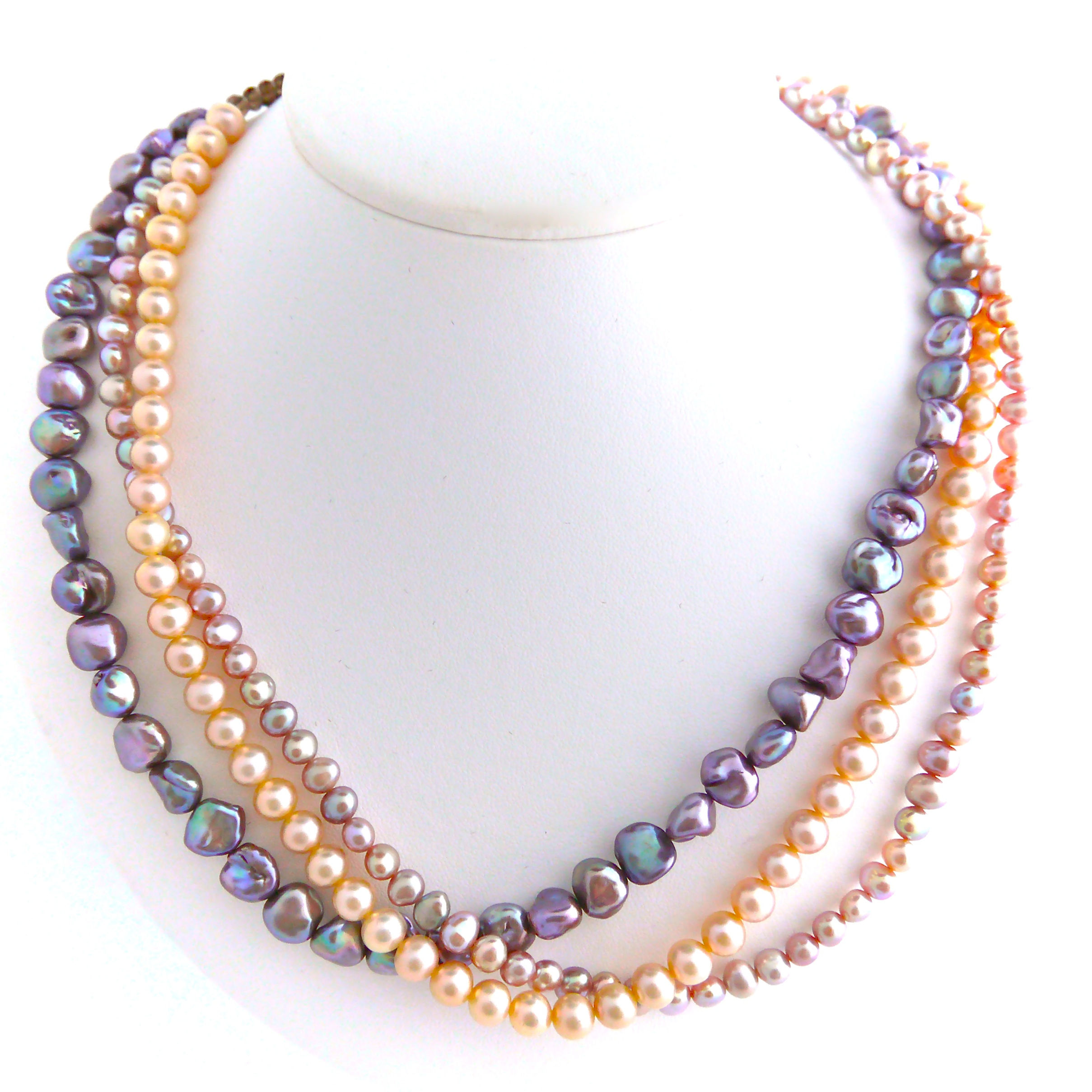 淡水パール 3カラー3連 ネックレス ピンク 天然石ジュエリー Monsteraleaf