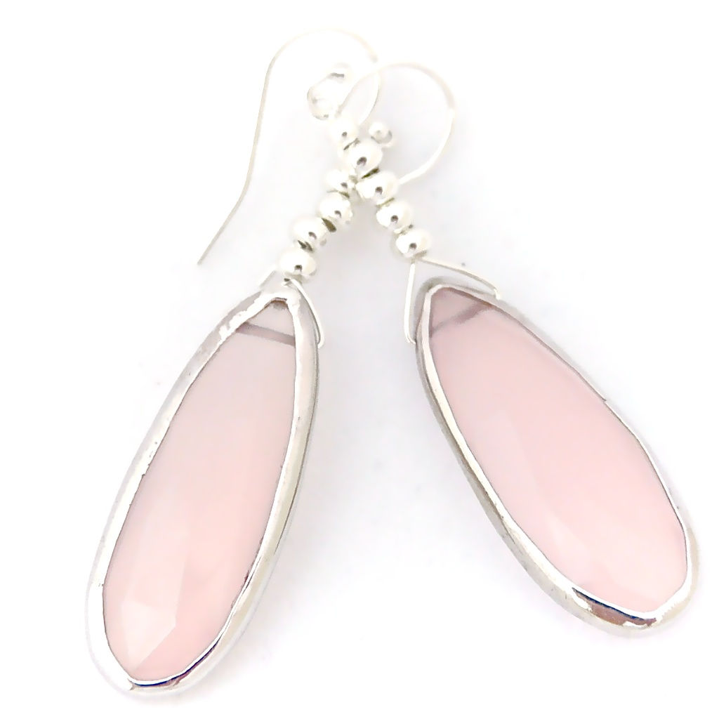 Monsteraleaf 天然石ジュエリー ローズクォーツ ドロップ ピアス シルバー ピンク