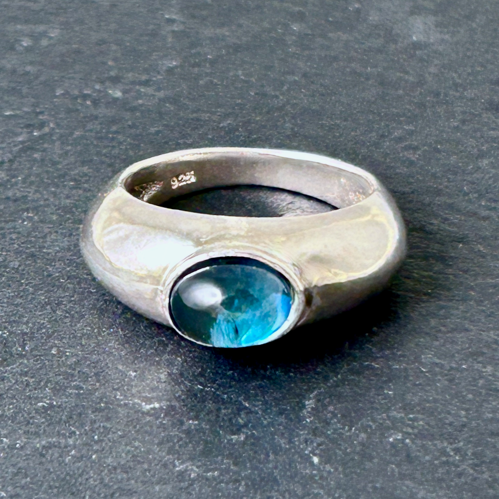 Monsteraleaf ロンドンブルー トパーズ シルバー リング オーパル カボション 8x6mm Puku 天然石 ジュエリー