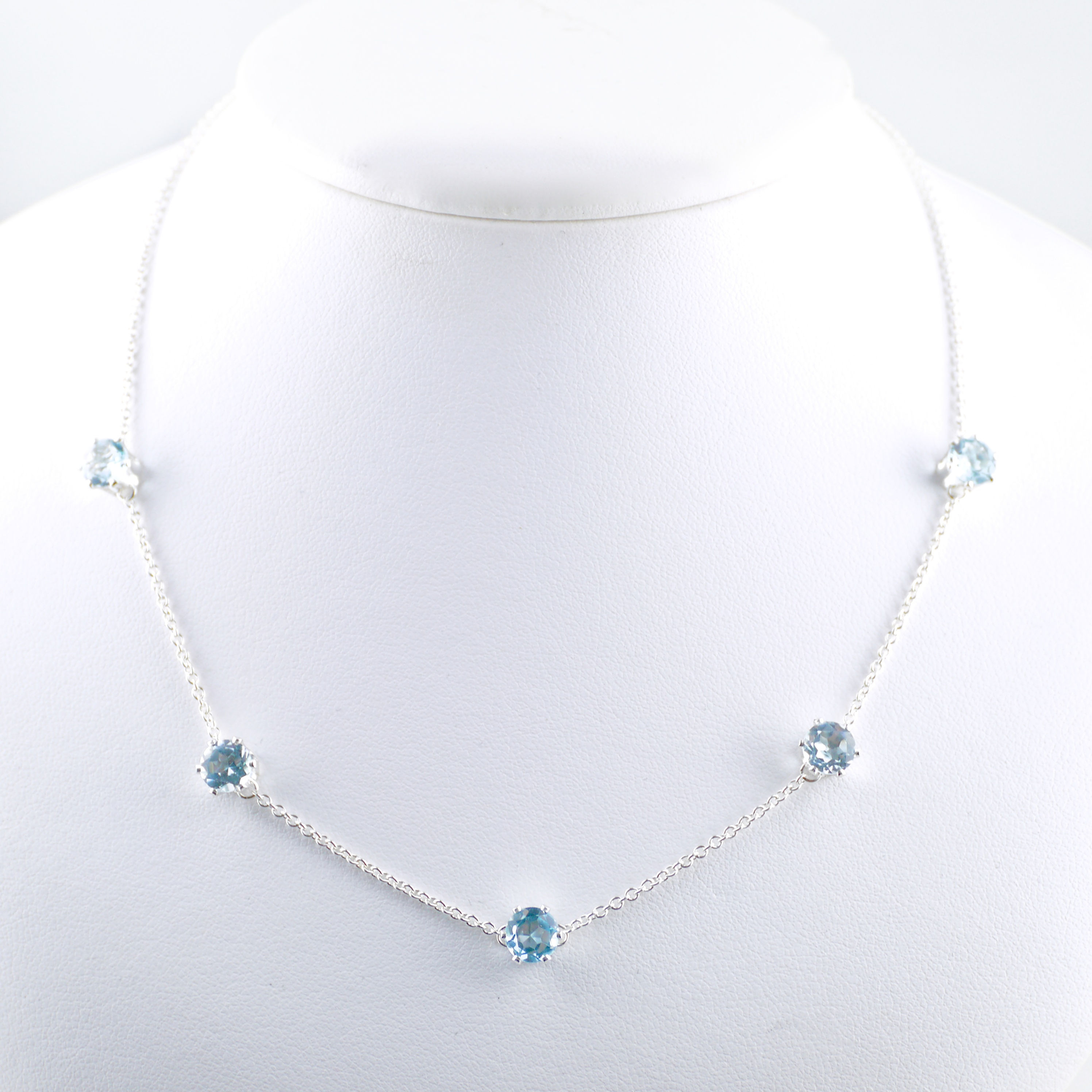 Monsteraleaf スカイ ブルー トパーズ 5スター ネックレス 5粒 天然石ジュエリー