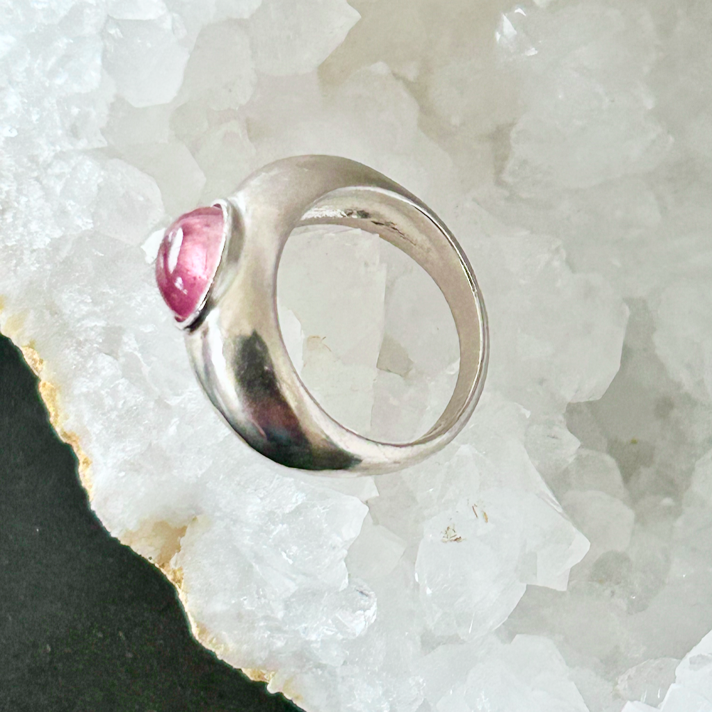 Monsteraleaf ピンク トルマリン シルバー リング オーパル カボション Puku 天然石 ジュエリー