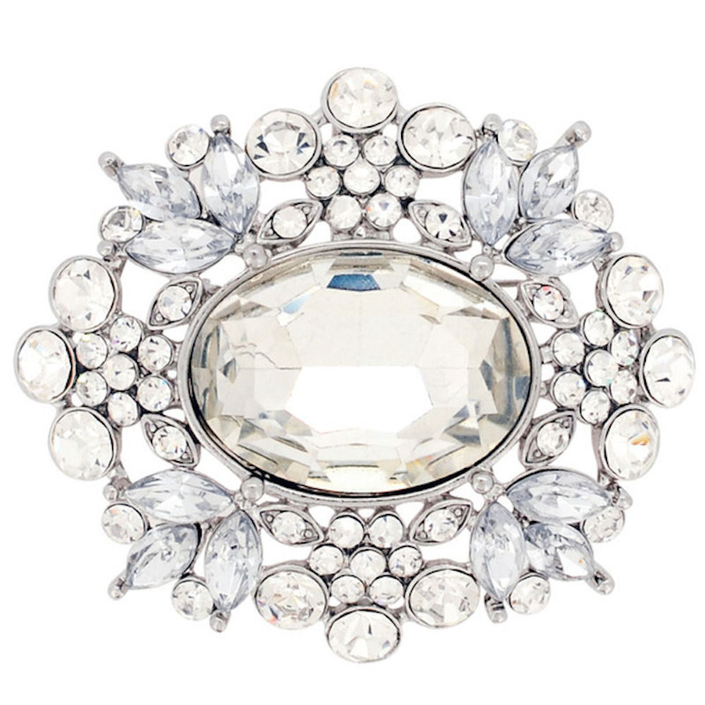 Monsteraleaf スワロフスキー ビジュー ブローチ フラワー ペンダント クリア 天然石ジュエリー