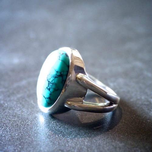 ターコイズ オーバル カボション ボリューム リング 18X13mm