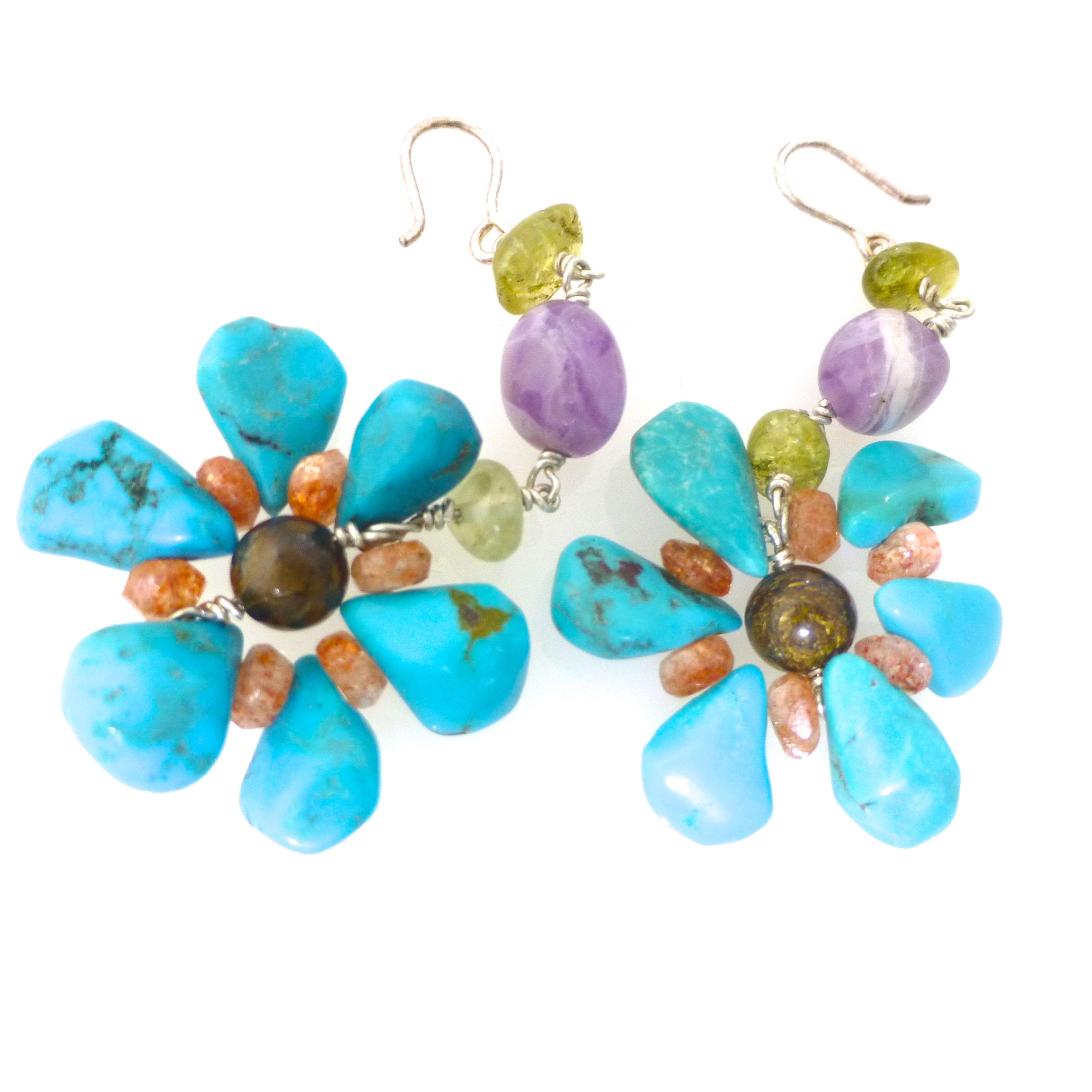 Monsteraleaf 天然石ジュエリー ターコイズ フラワー モチーフ ピアス