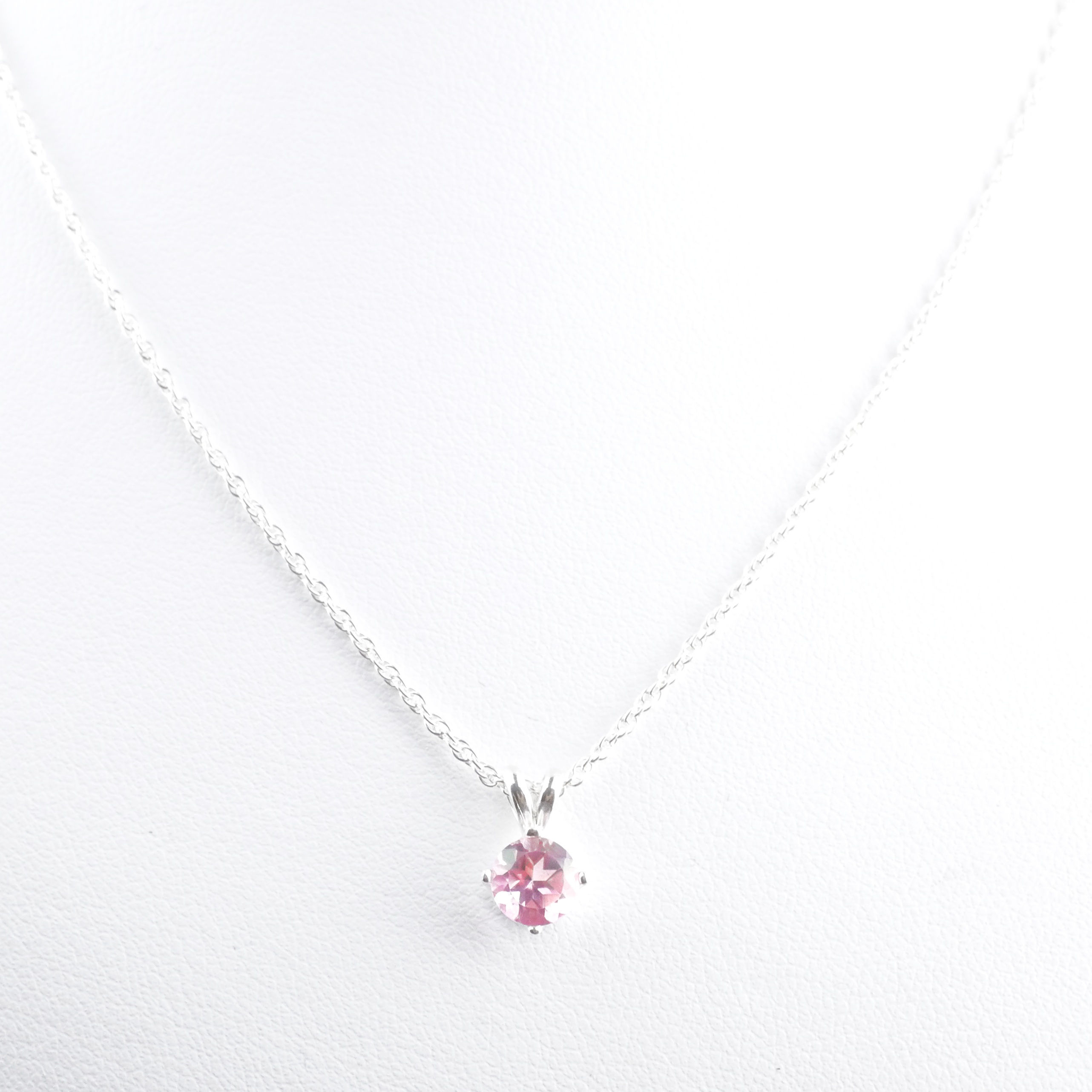 Monsteraleaf ピンク トパーズ 6mm スタッド ネックレス 天然石ジュエリー